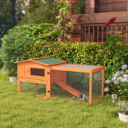 Rabbit Hutch with Run Wooden Guinea Pig Hutch Outdoor Bunny Cage Hide House with Sliding Tray, Hay Rack, Ramp