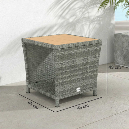Side Table 2-Tier Outdoor Coffee Table with Storage Shelf PS Wood Slat Top/Light Grey