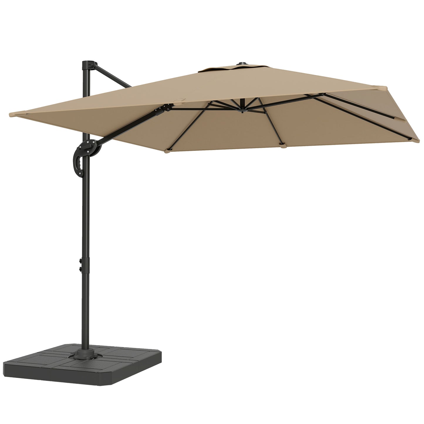 2.4 x 2.4 m Cantilever Parasol with Umbrella Weights, UPF50+ Offset Outdoor Umbrella w/ Easy Tilt Adjustment, Khaki