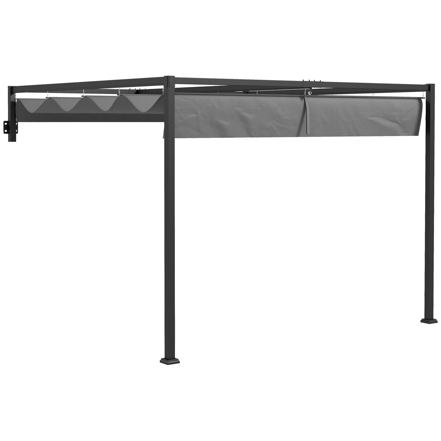 3 x 4m Lean To Steel Pergola with Moving Fabric Canopy - Dark Grey