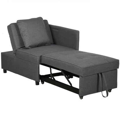 Convertible Single Sofa Bed, 3-in-1 Multi-Functional Sleeper Chair Bed with Magazine Pocket, Grey