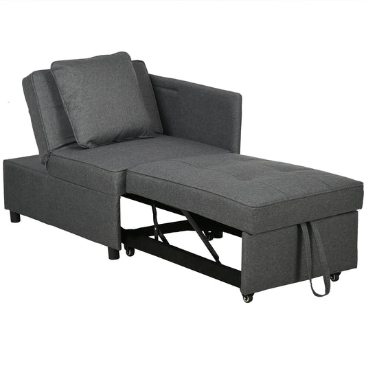 Convertible Single Sofa Bed, 3-in-1 Multi-Functional Sleeper Chair Bed with Magazine Pocket, Grey