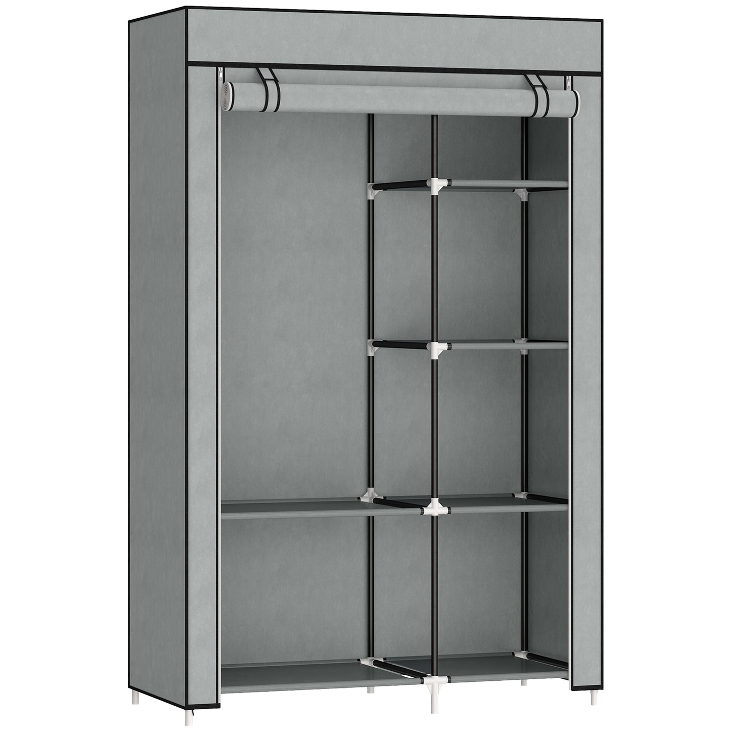 Fabric Wardrobe w/ Shelves Hanging Rail Foldable Wardrobe Light Grey