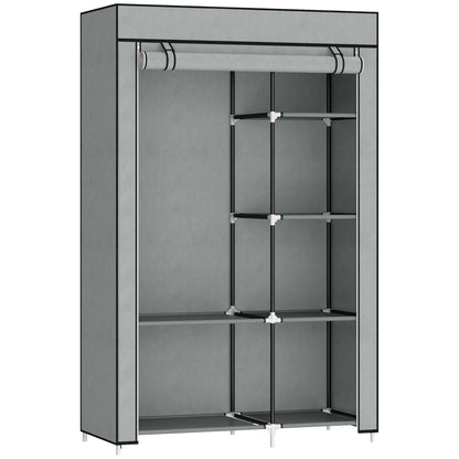 Fabric Wardrobe w/ Shelves Hanging Rail Foldable Wardrobe Light Grey