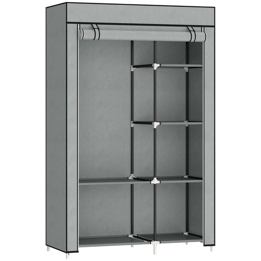 Fabric Wardrobe w/ Shelves Hanging Rail Foldable Wardrobe Light Grey