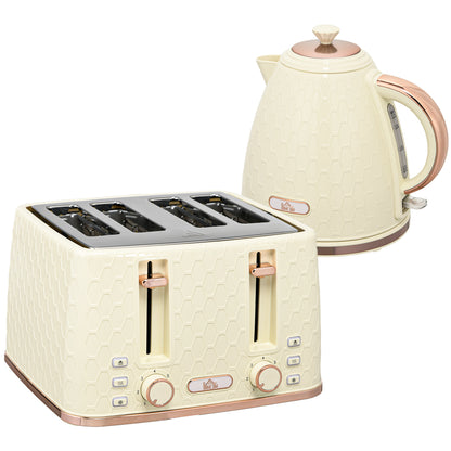 Kettle and Toaster Set, 1.7L 3000W Fast Boil Jug Kettle, 4 Slice Toaster with 7 Level Browning Controls, Beige