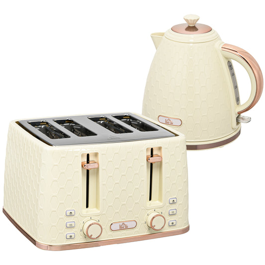 Kettle and Toaster Set, 1.7L 3000W Fast Boil Jug Kettle, 4 Slice Toaster with 7 Level Browning Controls, Beige