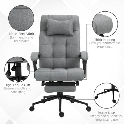 Office Chair with Footrest Ergonomic Office Chair with Armrests Lumber Support and Headrest Light Grey