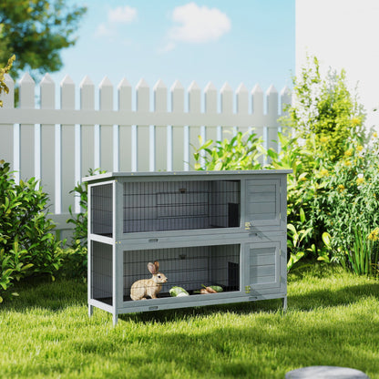 Rabbit Hutch Outdoor Guinea Pig Hutch Bunny Cage with No-Leak Trays, Divider, 136 x 50 x 93cm, Grey
