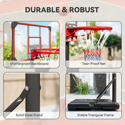 Height Adjustable Basketball Hoop and Stand with Firm Backboard and Weighted Base, Portable on Wheels, Red