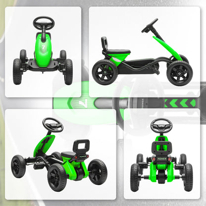 Pedal Go Kart for Kids 2-5 Years, with Silent EVA Wheels, Metal Frame, Green