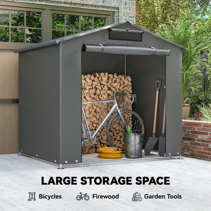 6 x 4 ft Outdoor Garden Storage Shed, Waterproof Bike Tent with Vent and Roll-Up Zipper Door