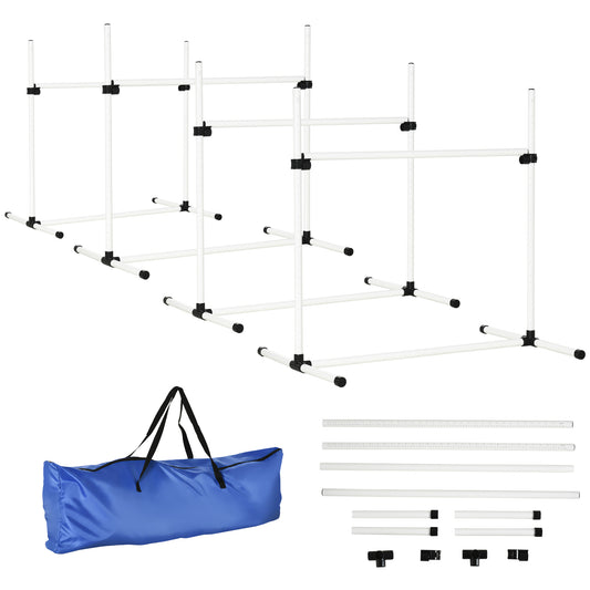 4 Pieces Dog Agility Training Equipment, Adjustable Height Jumps Hurdle with Carrying Bag for Outdoor, White