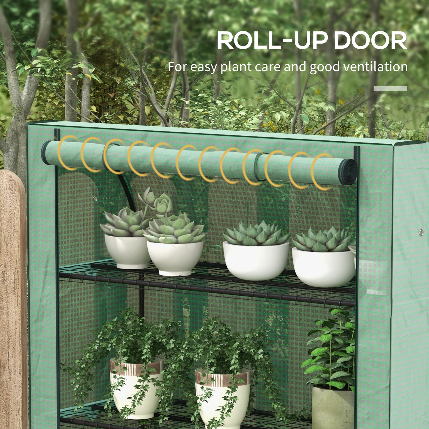 4 Tier Mini Greenhouse with Reinforced PE Cover, Portable Indoor Outdoor Green House with Roll-up Door and Wire Shelves