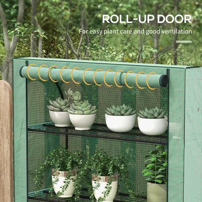 4 Tier Mini Greenhouse with Reinforced PE Cover, Portable Indoor Outdoor Green House with Roll-up Door and Wire Shelves