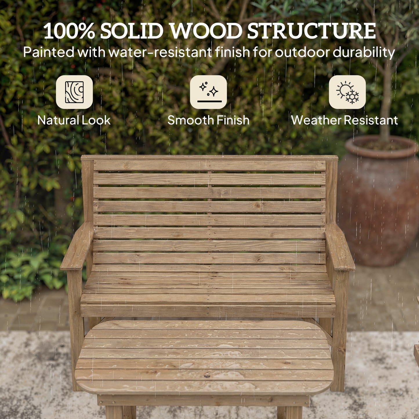 4 Piece Wooden Garden Furniture Set, Outdoor Garden Sofa Set with 2 Armchairs, Loveseat and Coffee Table, Natural Wood