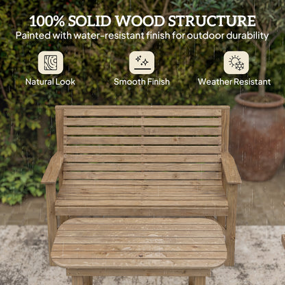 4 Piece Wooden Garden Furniture Set, Outdoor Garden Sofa Set with 2 Armchairs, Loveseat and Coffee Table, Natural Wood