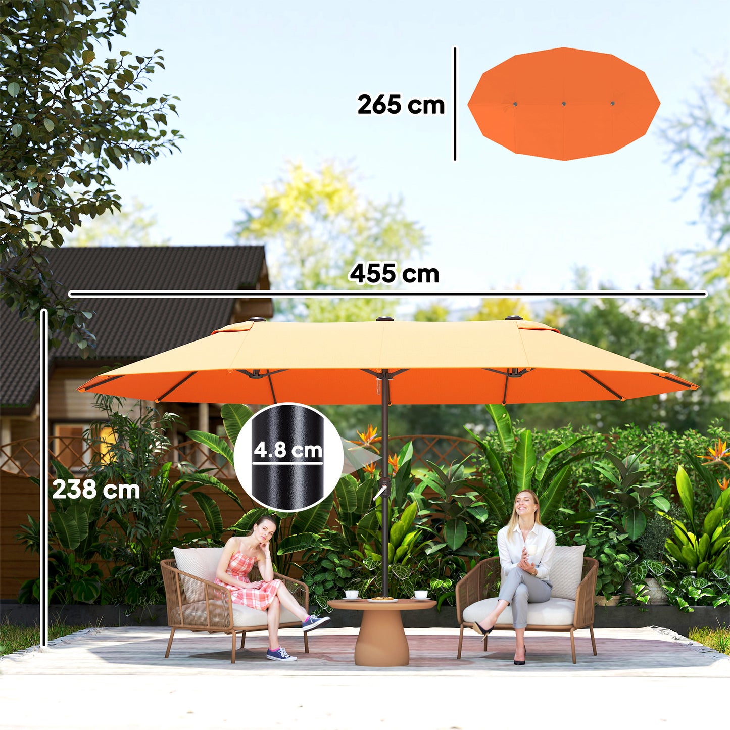 4.6m Double Garden Parasol - Orange