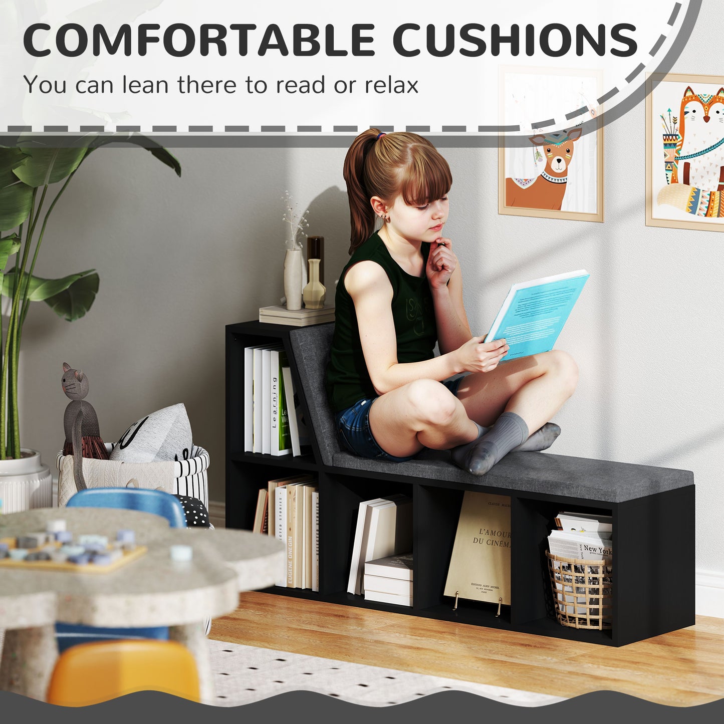2 Tier Modern Bookcase Bookshelf with Removable Cushions for Living Room