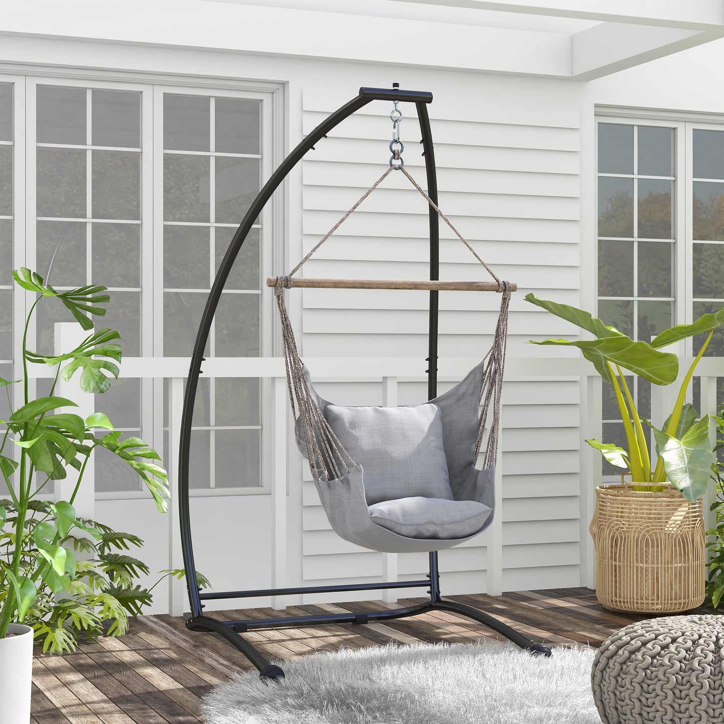 Hammock Chair Stand, C Shape Hanging Heavy Duty Metal Frame Hammock Stand for Hanging Hammock Air Porch Swing Chair