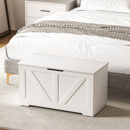 100L Home Storage Box, with Safety Hinge - White Wood-Effect