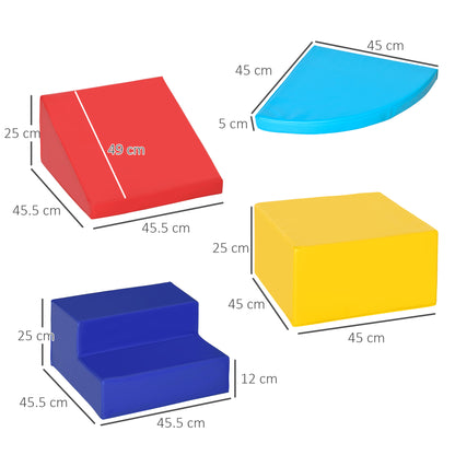 Soft Play 4-piece Climb and Crawl Foam Toddler Stairs and Ramp Colorful Children's Educational Software Activity Toys for Bab