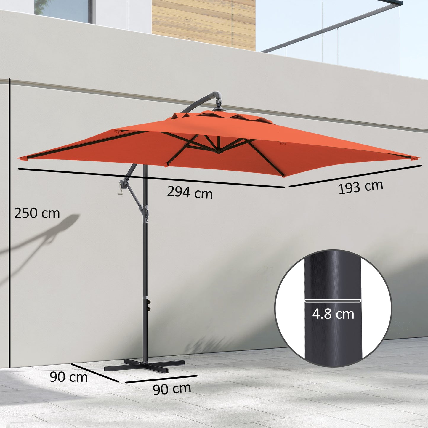 3(m) Cantilever Overhanging Parasol, with Cross Base - Orange