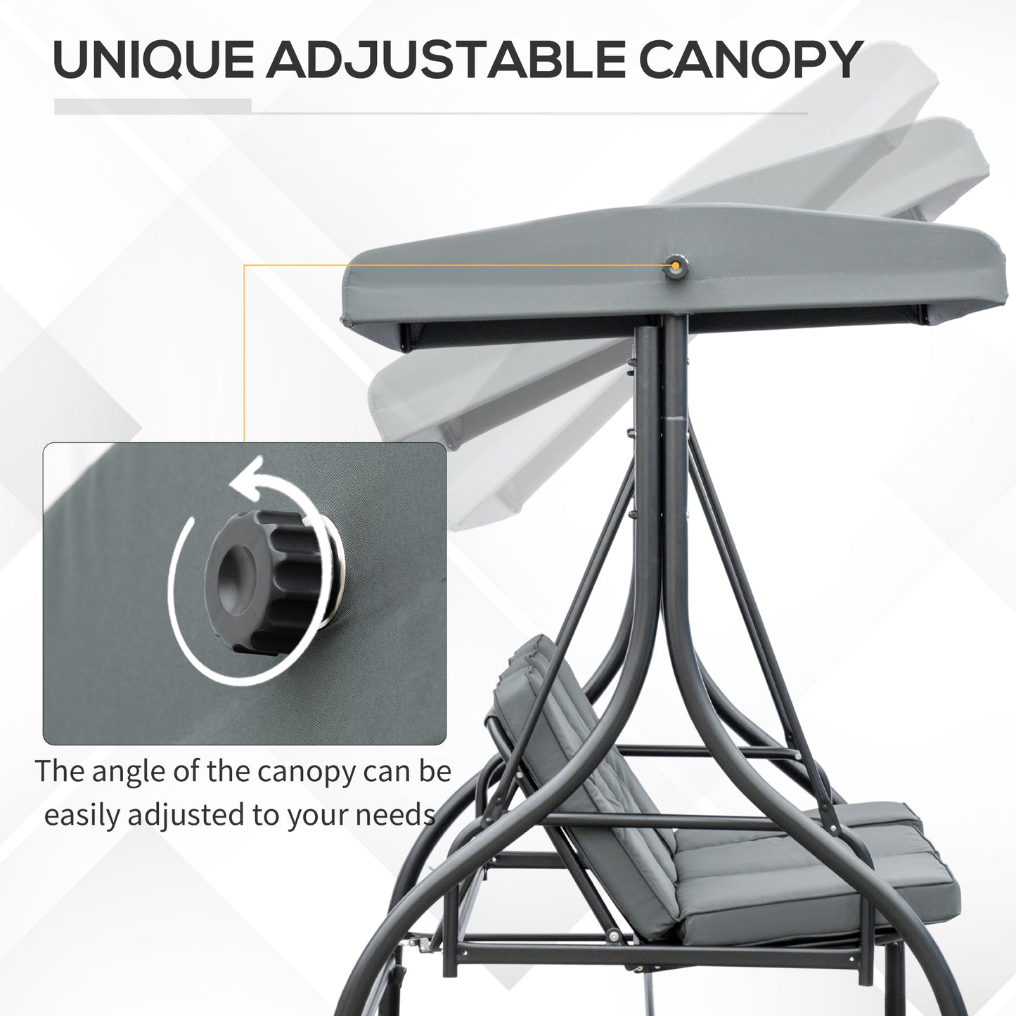 3 Seater Garden Swing Chair, 2 in 1 Convertible Patio Swing Seat Bed with Adjustable Canopy, Cushions and Metal Frame