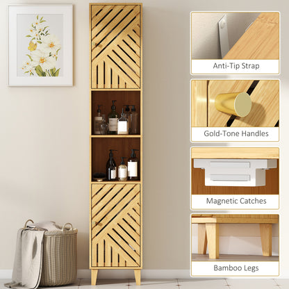 Multi-Storage Bamboo Door Bathroom Cabinet - Natural Finish
