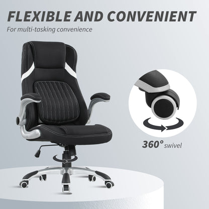 Linen-Look Office Chair, with Adjustable Height and Tension - Black