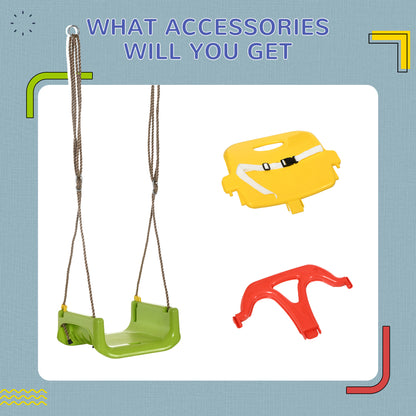 3 in 1 Detachable Kids Swing Seat with Safety Belt, Adjustable Rope for Indoor, Outdoor, Playground, Garden, Green