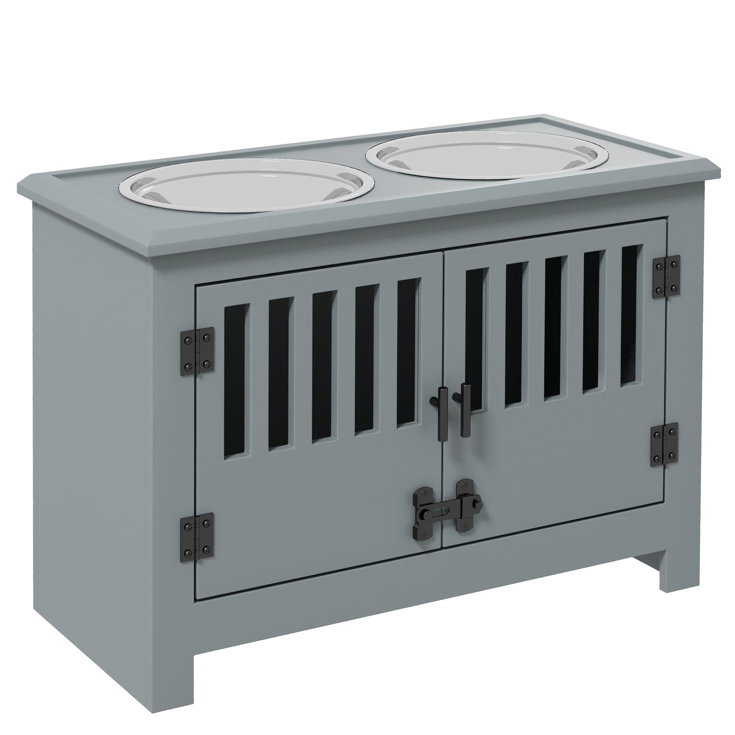 Raised Dog Bowls, Pet Feeding Station, with Storage, Food and Water Bowls, for Large Dogs - Grey