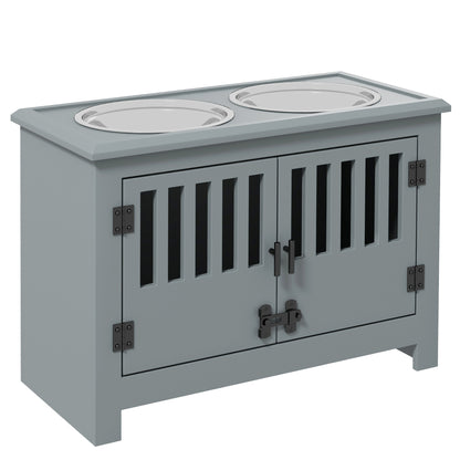 Raised Dog Bowls, Pet Feeding Station, with Storage, Food and Water Bowls, for Large Dogs - Grey