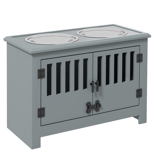 Raised Dog Bowls, Pet Feeding Station, with Storage, Food and Water Bowls, for Large Dogs - Grey