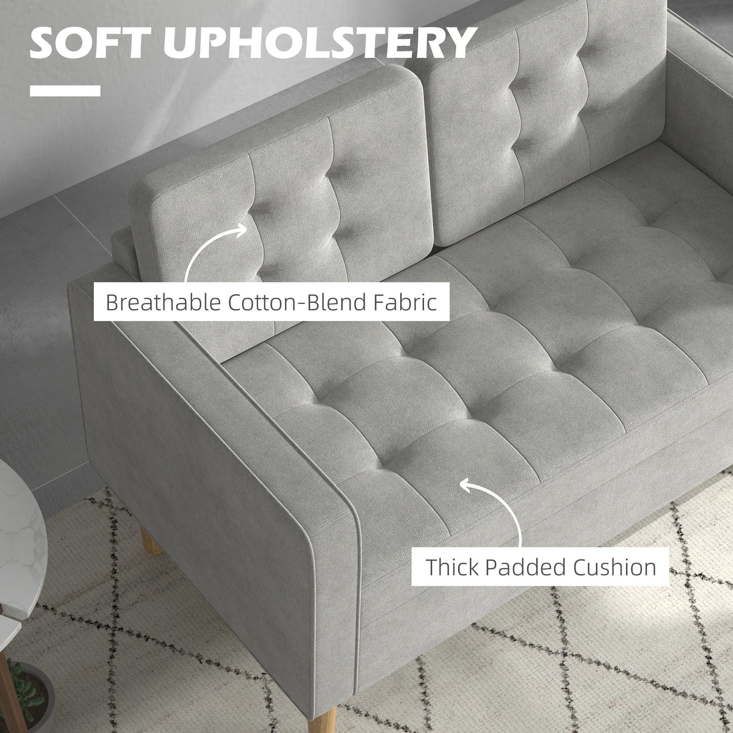 2 Seater Storage Sofa, Fabric Couch with Hidden Under Seat Storage, Thick Cushions