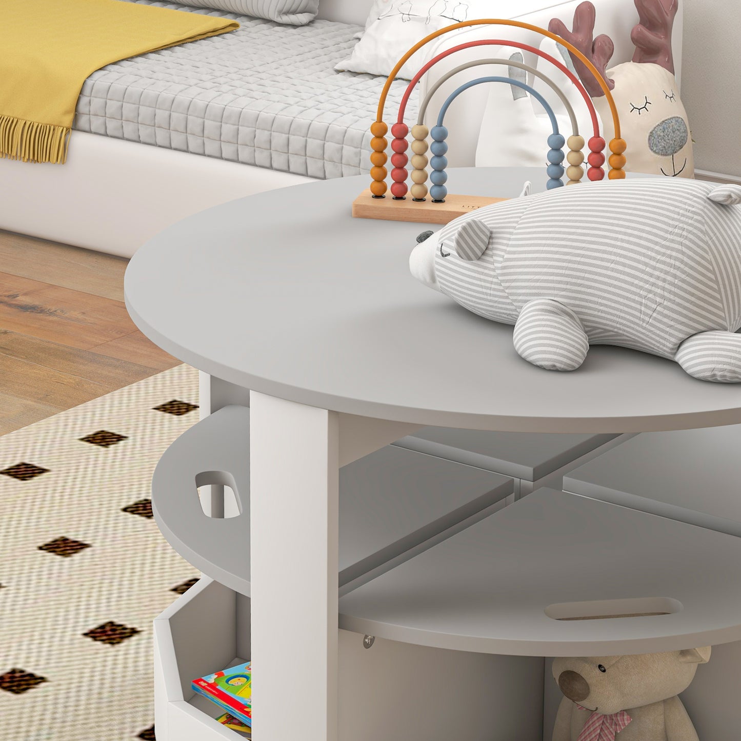 Five-Piece Kids Table and Chairs Set with Storage, for Ages 3-8 Years, Grey