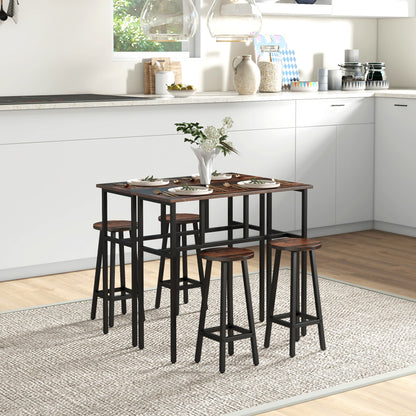 6-Piece Industrial Bar Table Set, 2 Breakfast Tables with 4 Stools Brown