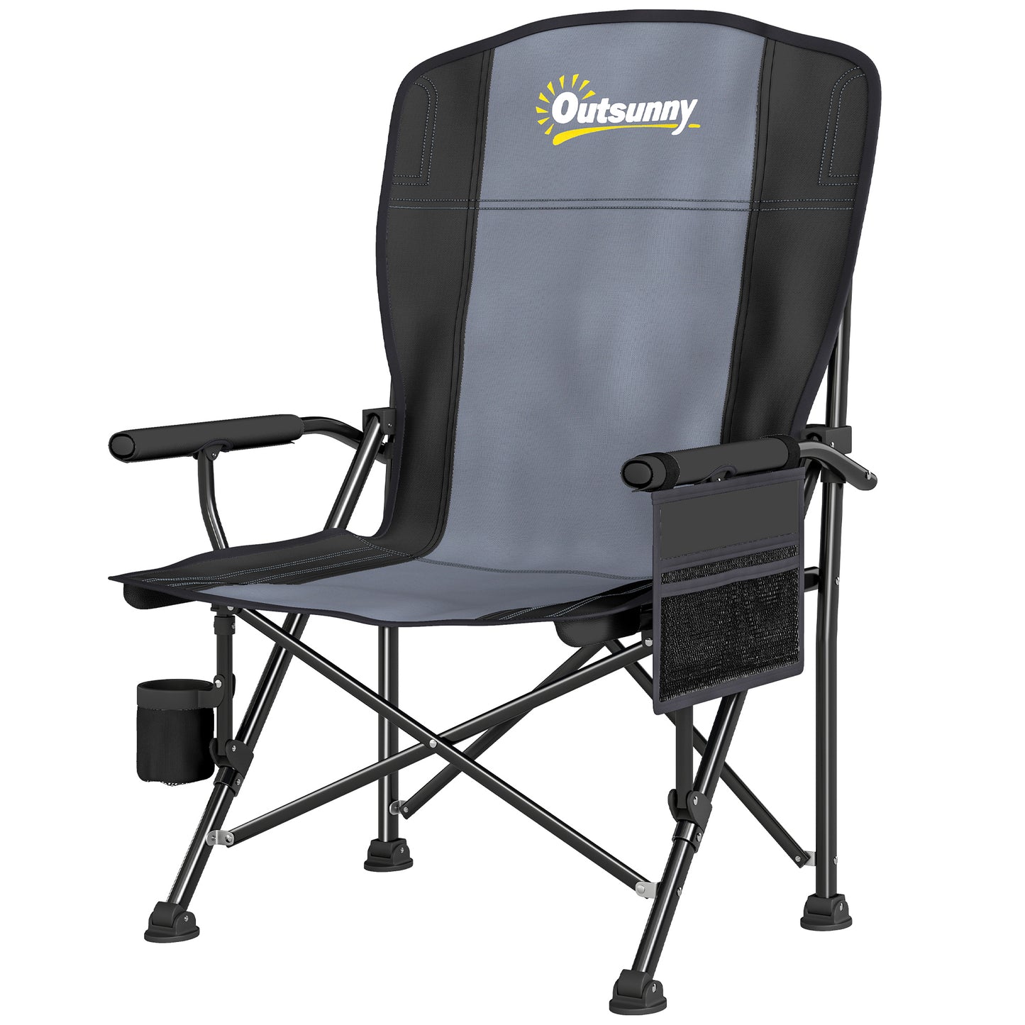 Padded Camping Chair Adults Heavy Duty Folding Chair Side Pocket Cup Holder Carry Bag Outdoor Black