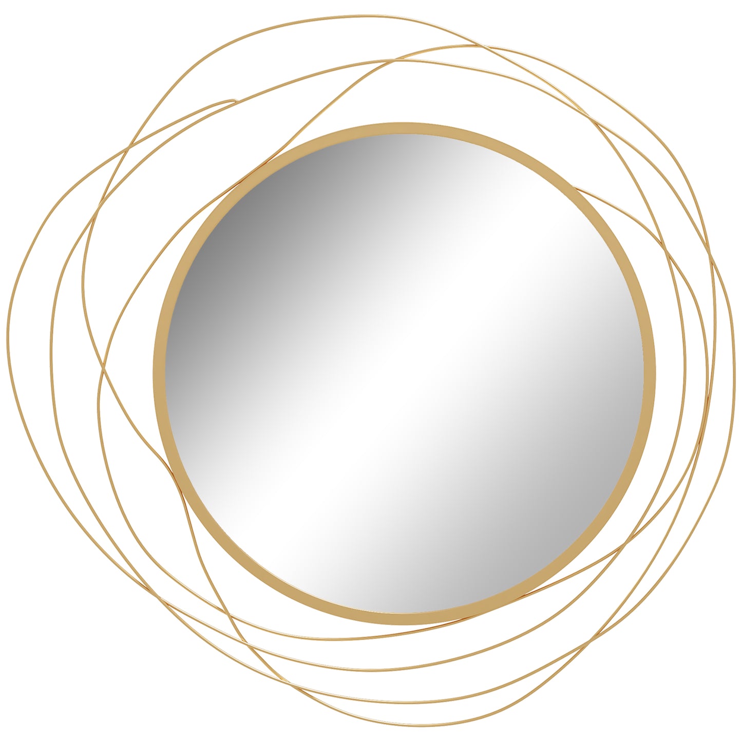 Metal Wall Art 65cm Modern Decorative Mirror Decor for Living Room Bedroom Dining Room, Gold Tone