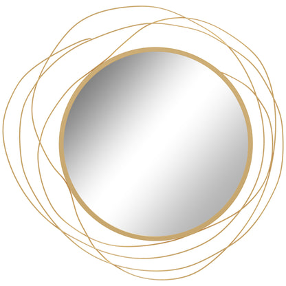 Metal Wall Art 65cm Modern Decorative Mirror Decor for Living Room Bedroom Dining Room, Gold Tone