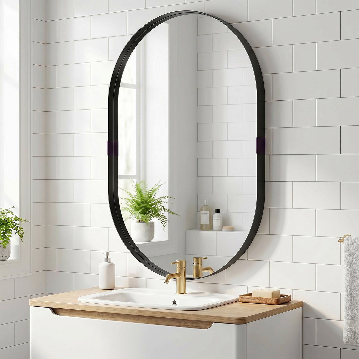 Wall Mirror, Bathroom Mirror with Elevated Aluminium Alloy Frame, 60 x 90 cm, Black