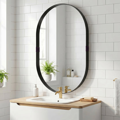Wall Mirror, Bathroom Mirror with Elevated Aluminium Alloy Frame, 60 x 90 cm, Black