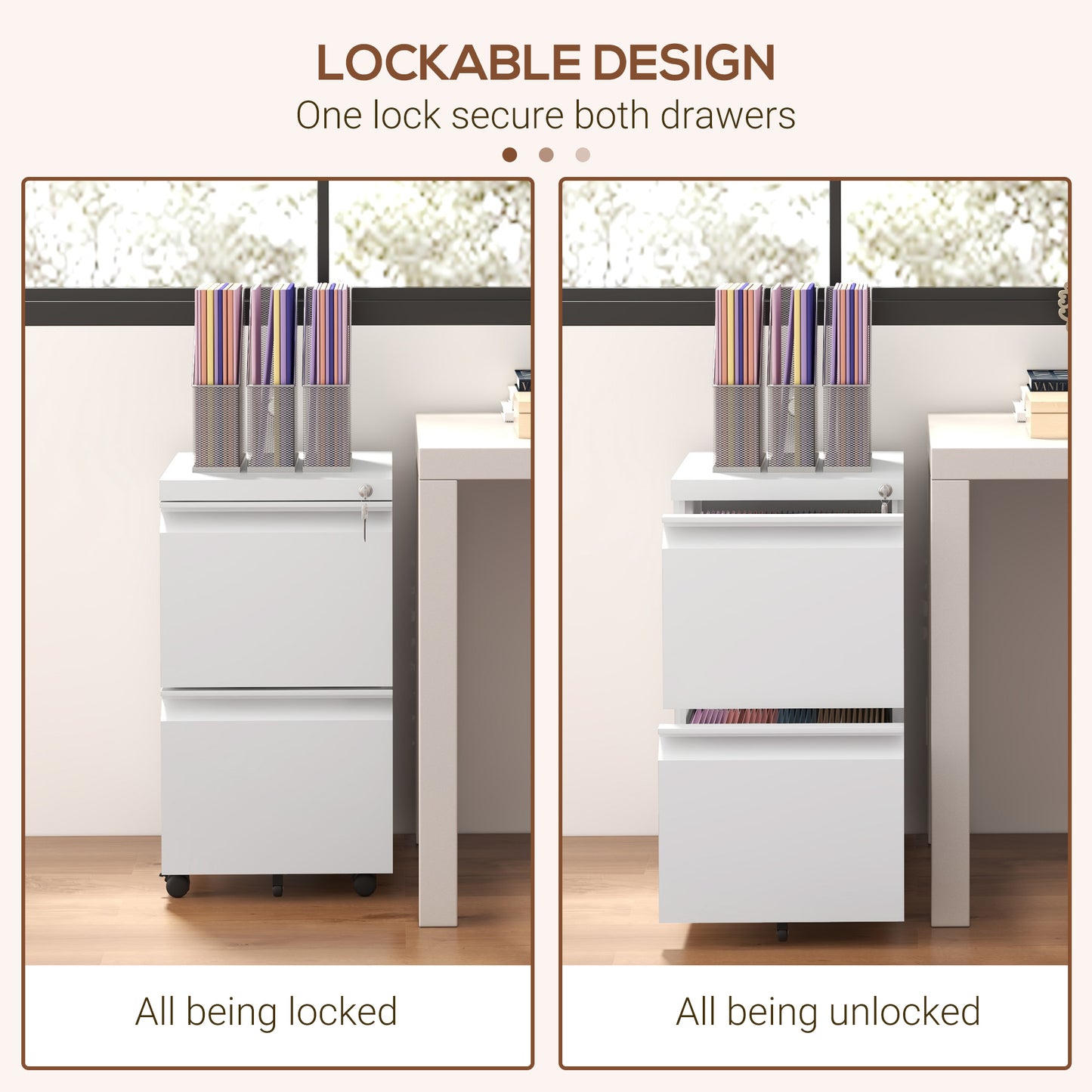 2-Drawer Filing Cabinet w/ Adjustable Hanging Bar Lockable File Cabinet White