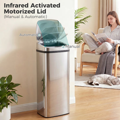 50L Infrared Touchless Automatic Motion Sensor Dustbin Stainless Steel Trash Can Home Office