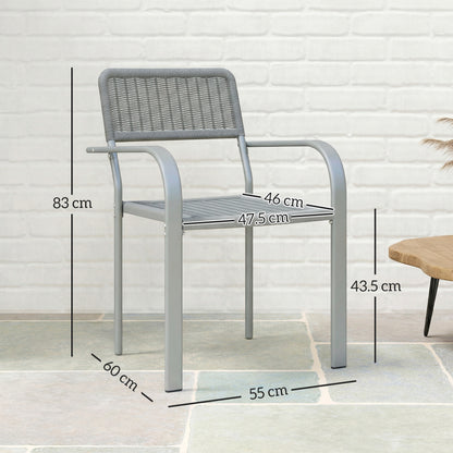 Stackable Garden Chairs Set of 4, Rattan Effect Outdoor Dining Chairs, Light Grey