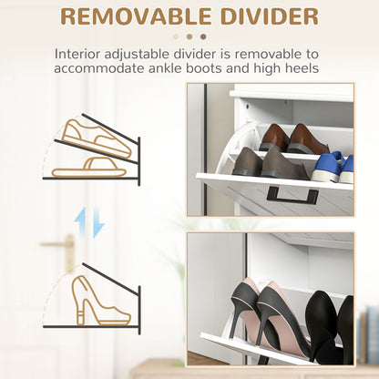 Two-Drawer Minimalistic 10-Shoe Cabinet - White