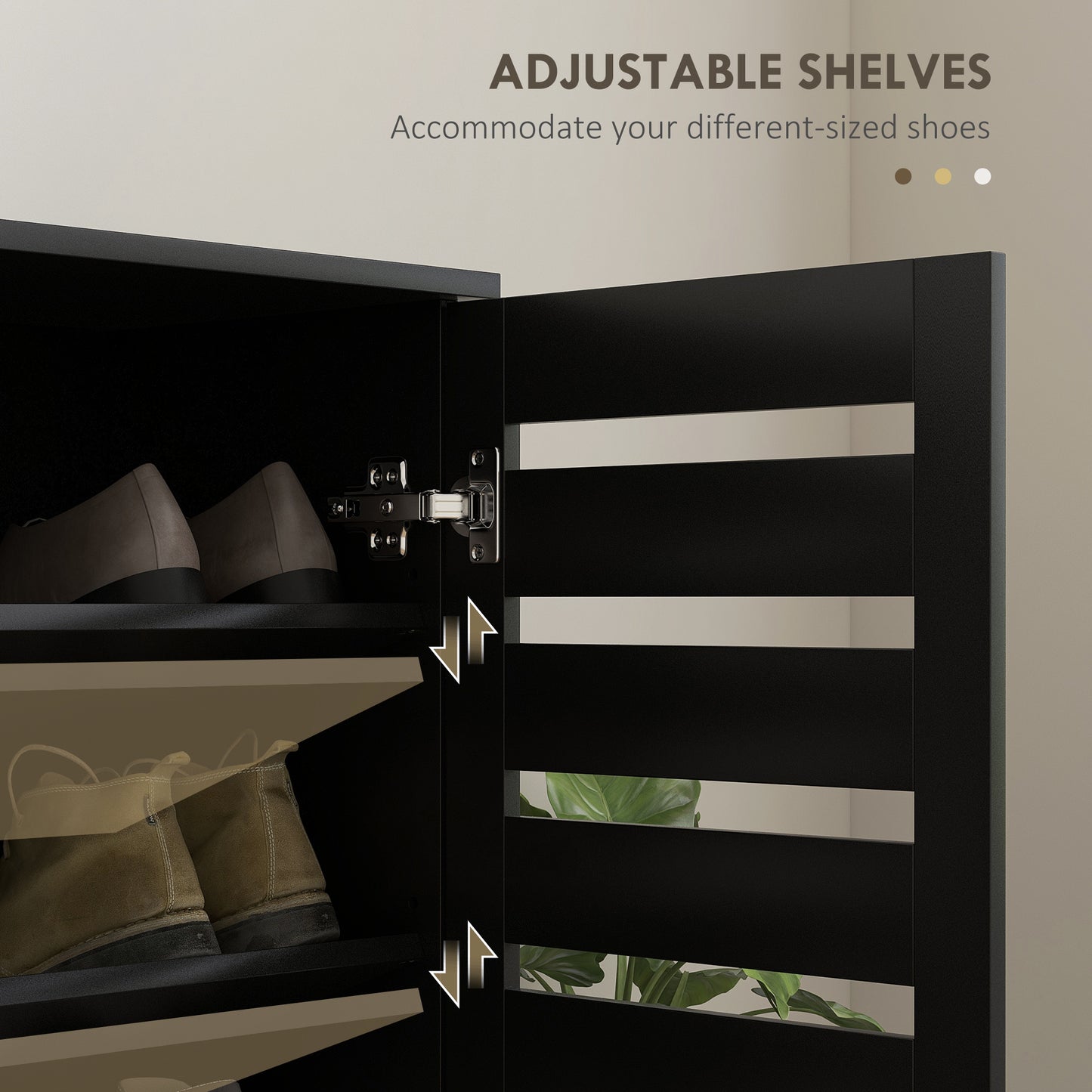 Narrow Shoe Cabinet for Entryway, 5-Tier Slim Shoe Storage Cabinet with 2 Slatted Doors and Adjustable Shelves