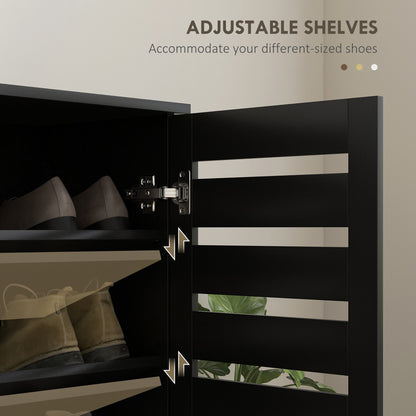 Narrow Shoe Cabinet for Entryway, 5-Tier Slim Shoe Storage Cabinet with 2 Slatted Doors and Adjustable Shelves