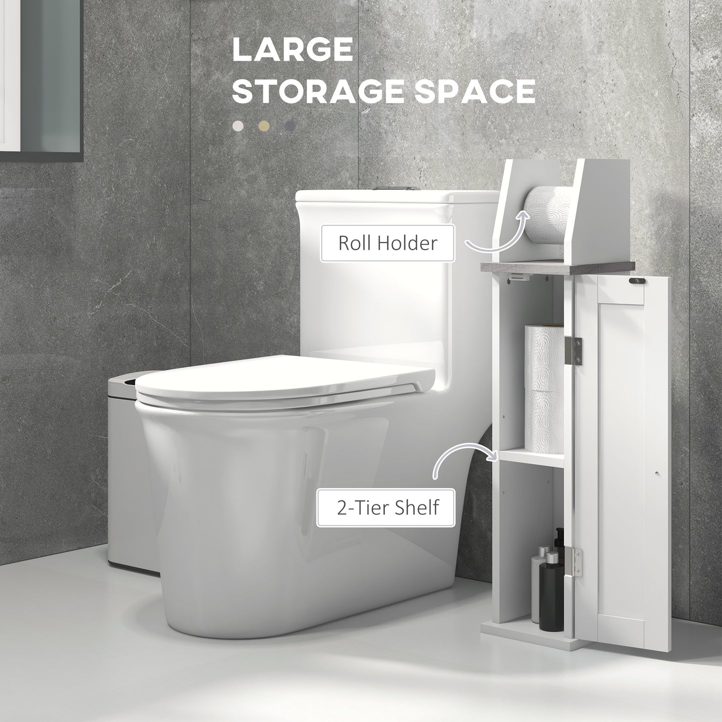 Toilet Roll Holder Cabinet, Slim Freestanding Bathroom Cabinet with Adjustable Shelf, Toilet Roll Storage Unit, White