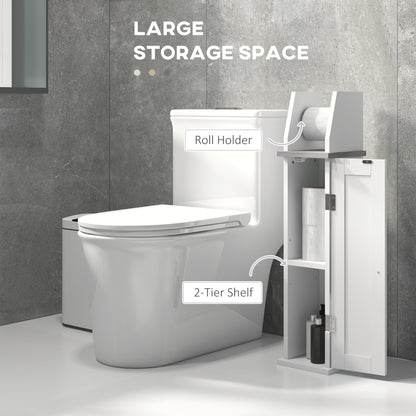 Toilet Roll Holder Cabinet, Slim Freestanding Bathroom Cabinet with Adjustable Shelf, Toilet Roll Storage Unit, White